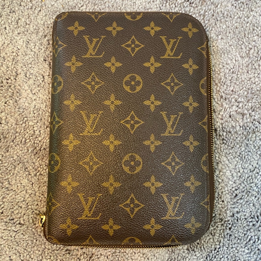 Auth Louis Vuitton Portfolio Monogram Agenda Calendar COVER Vintage Zippered